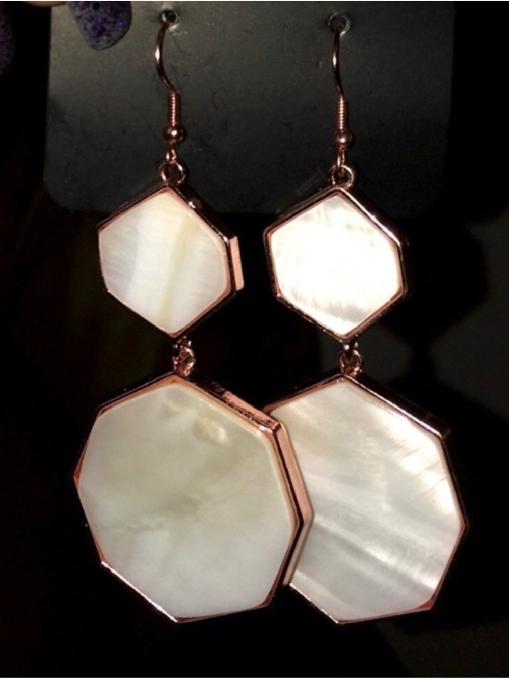 Rose Gold Hexagon Mother-of-Pearl Drop Earrings - Women Jewelry